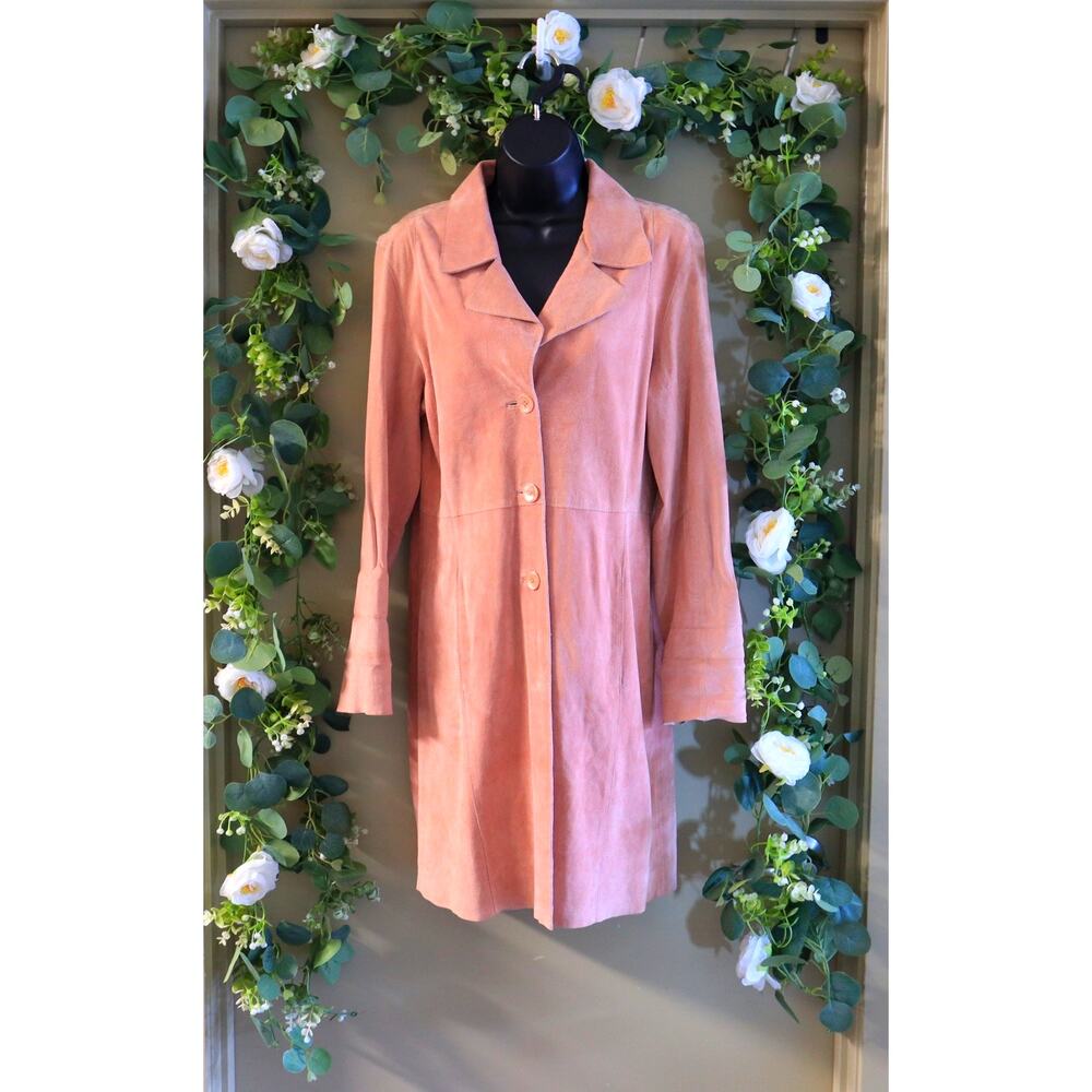 Vintage Women's Arden B Pink Suede Mid-Length Overcoat Jacket Size Medium